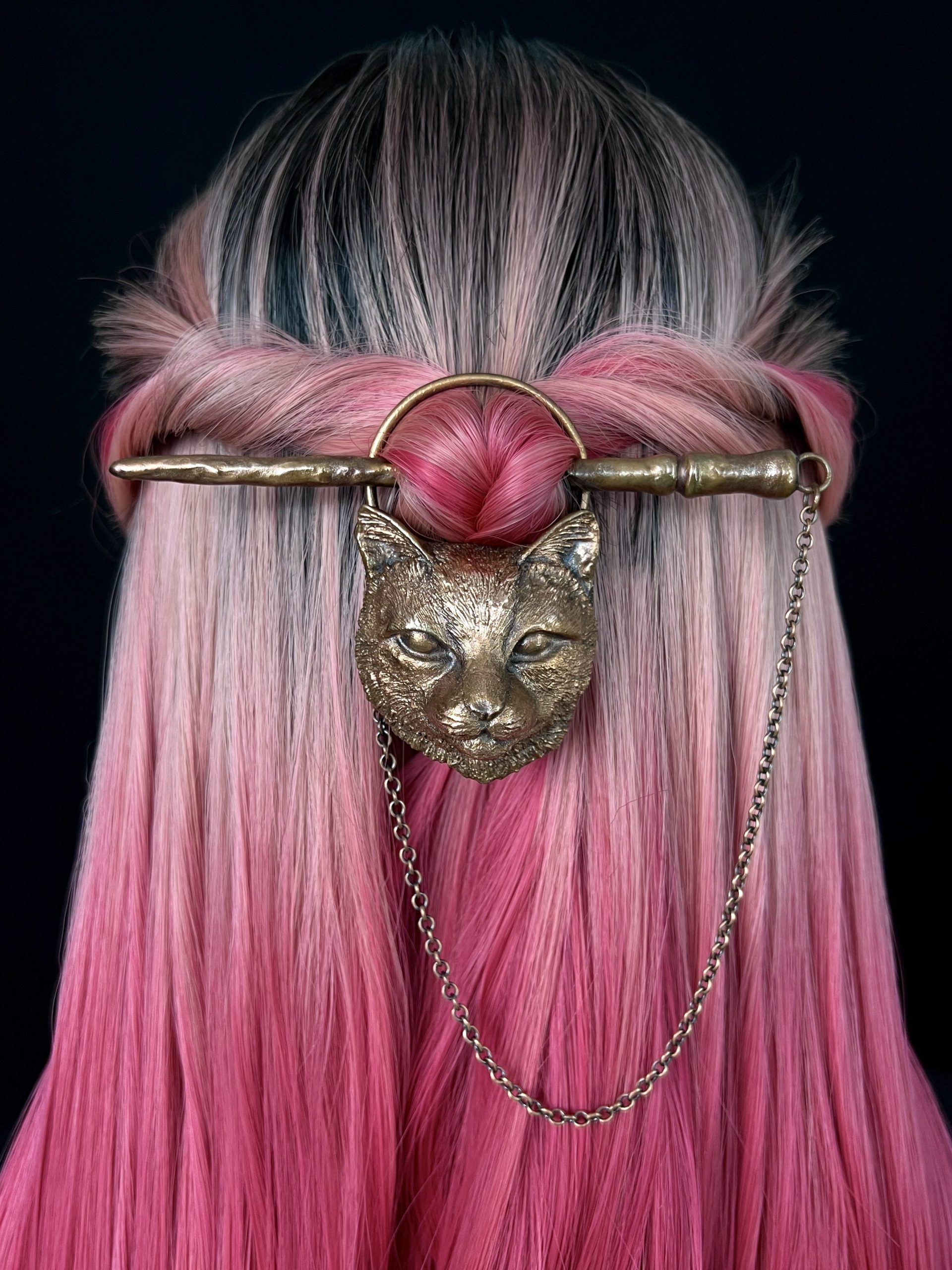 Copper cat hair pin, hairpin, hair clip for hairstyles, dreads, locs and box braids
