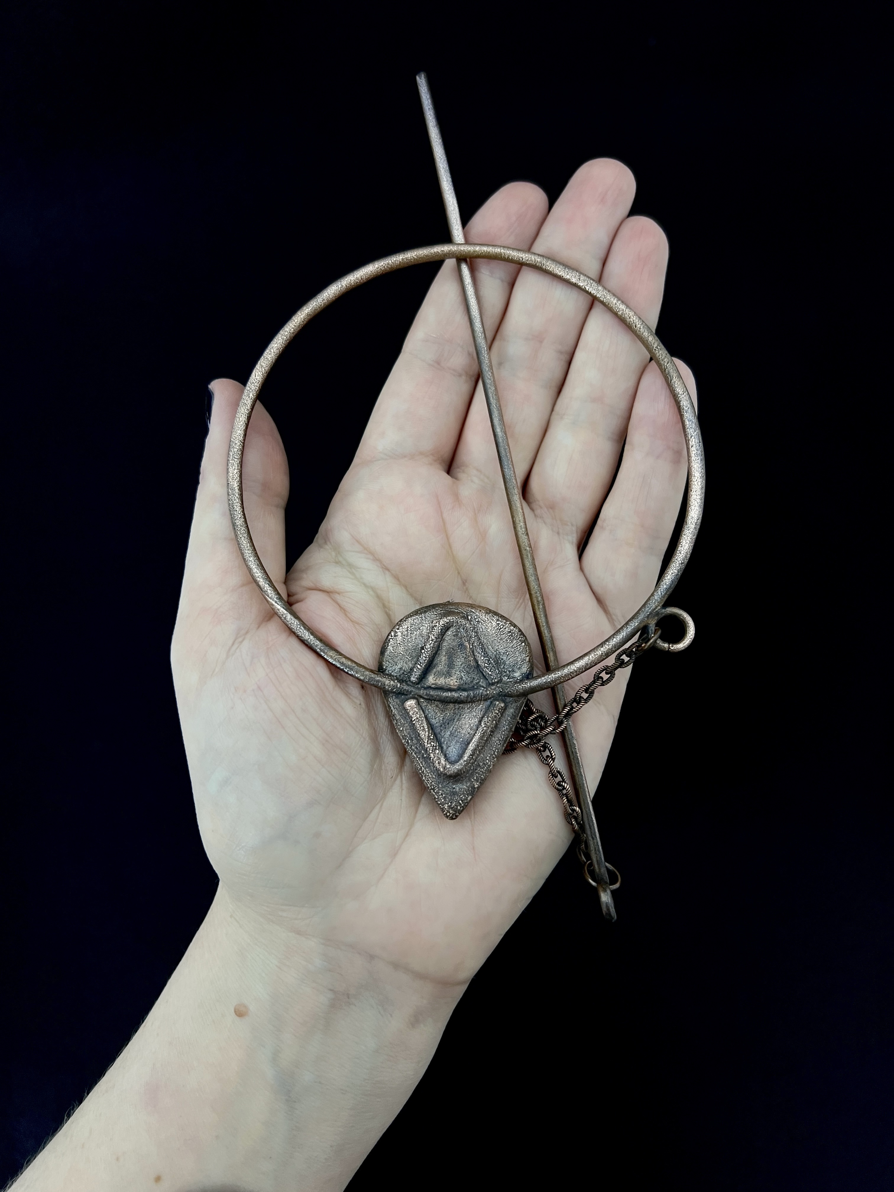 Back side of copper dreadlock hair pin