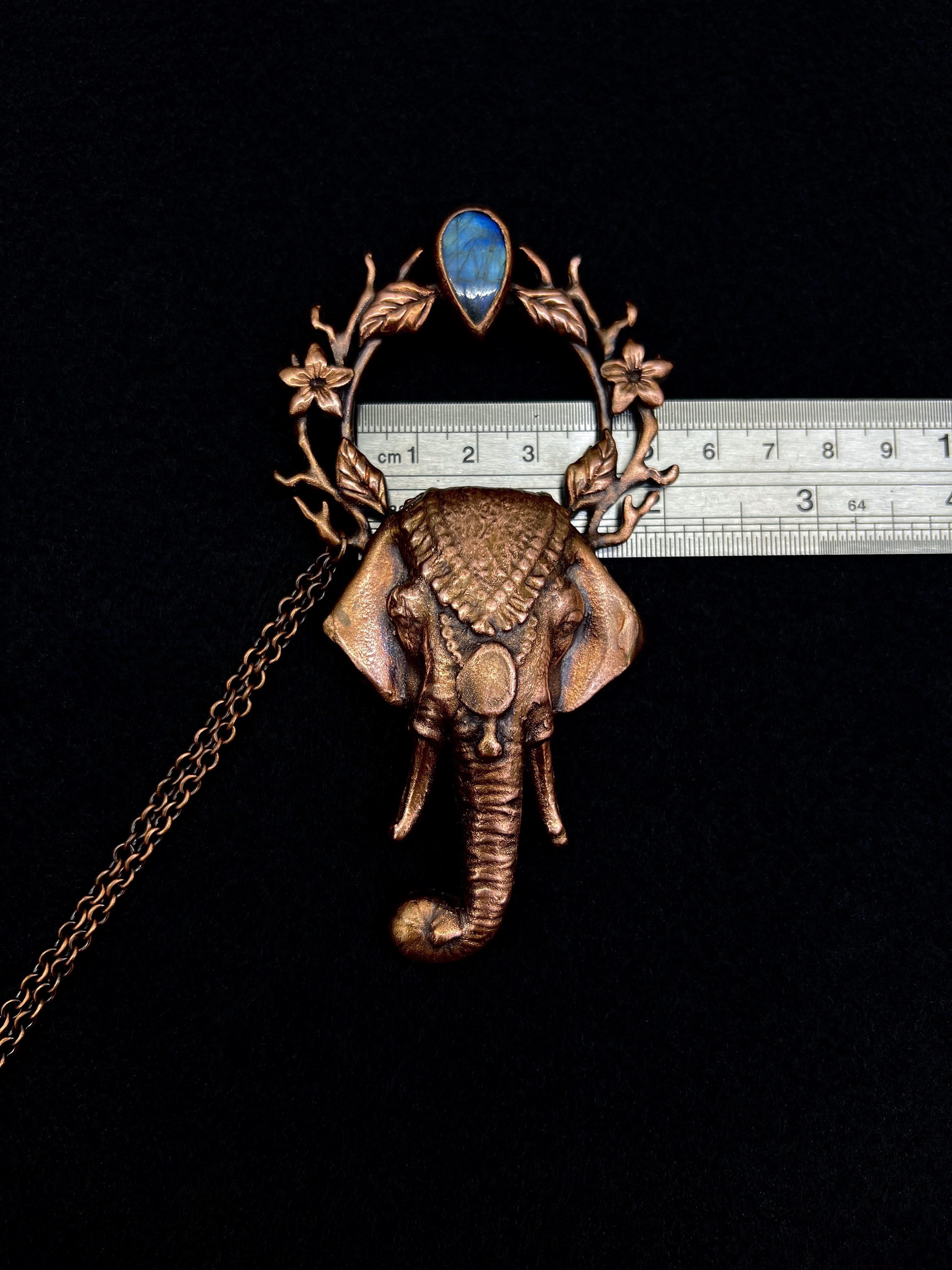 Copper hair jewelry, hair clip, hair pin, hair barrette with elephant design and labradorite gemstone