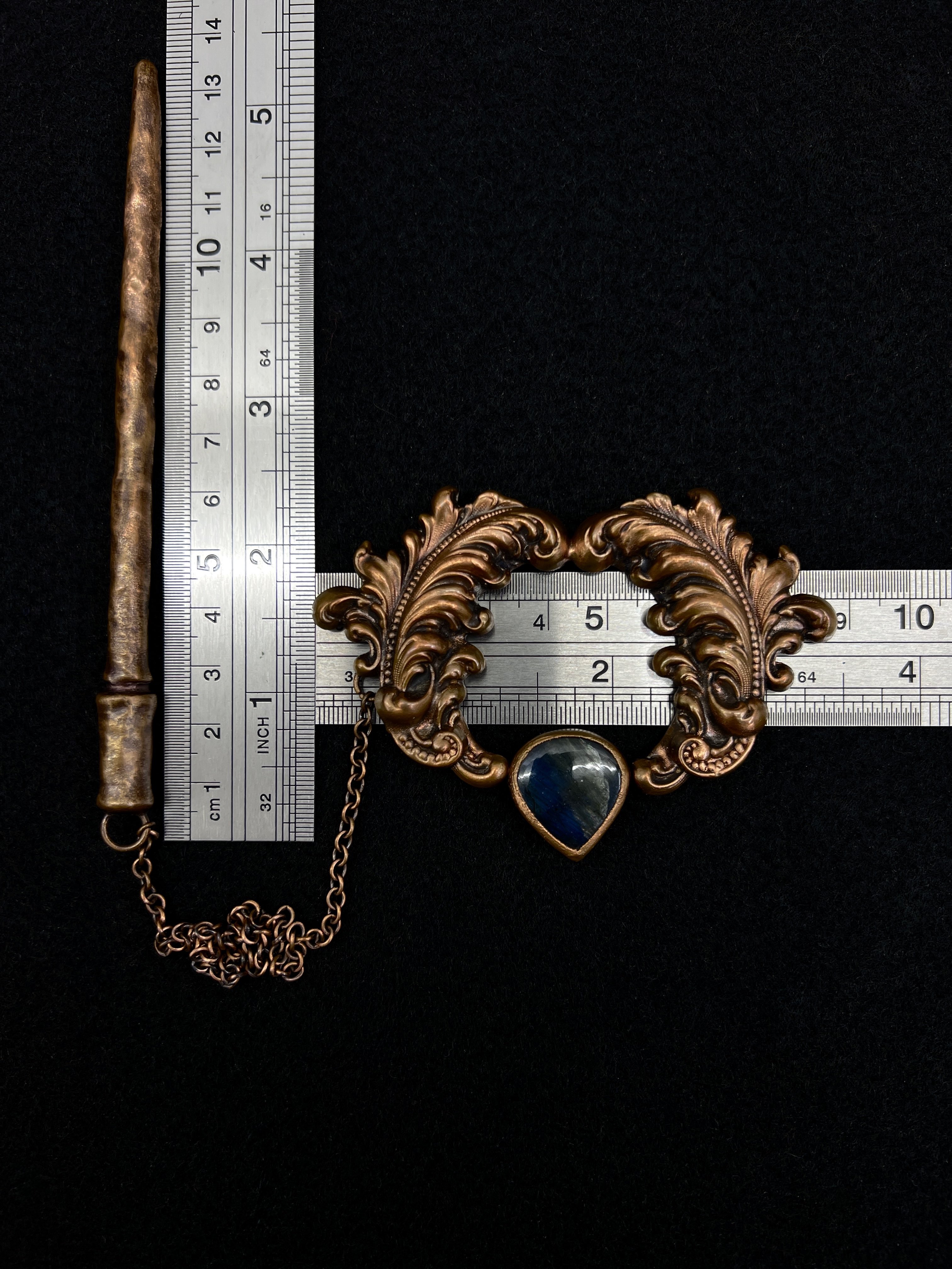 Copper hair jewelry, hairpin, hair clip, hair accessory with labradorite gemstone