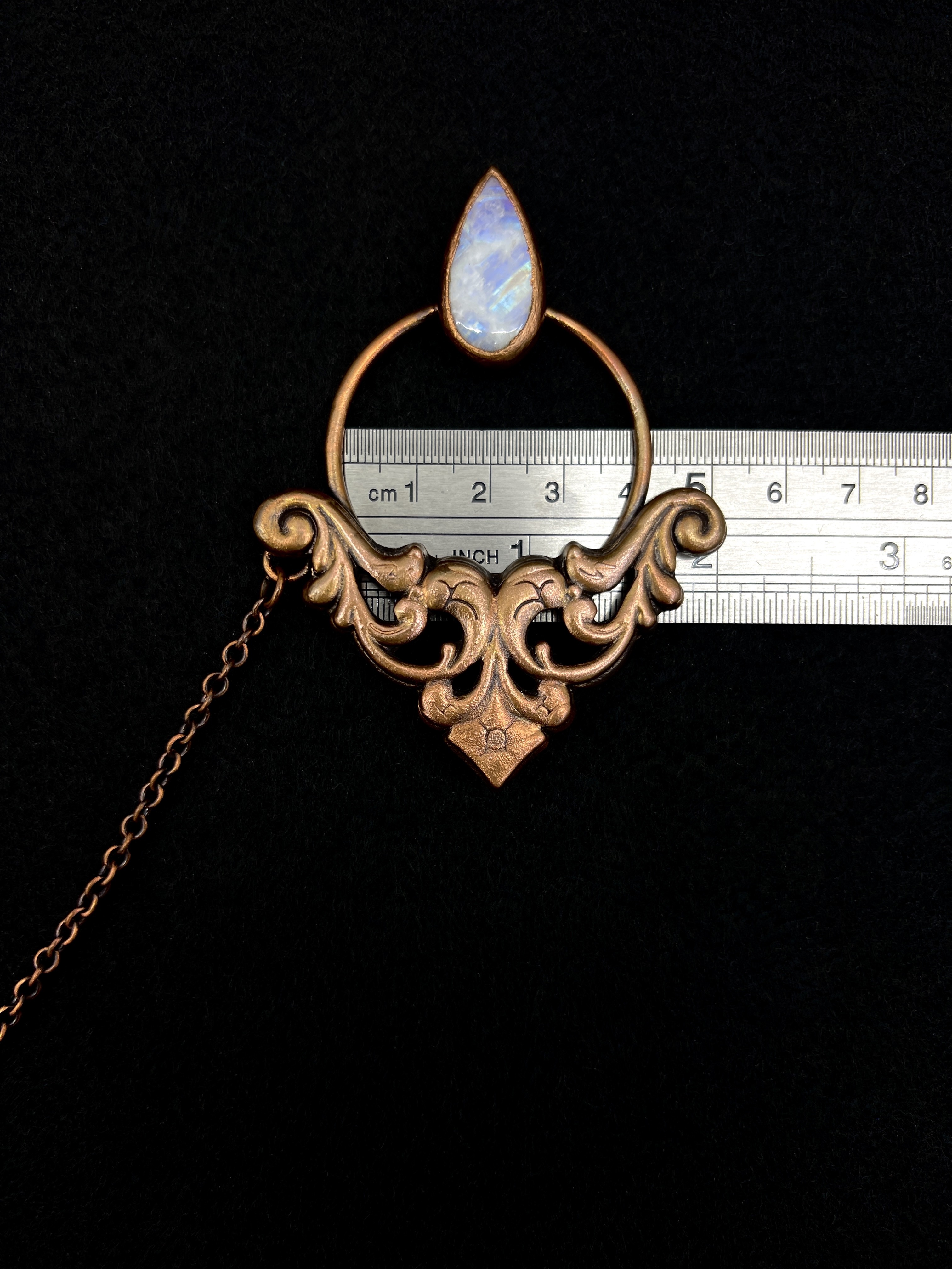Copper hair jewelry, hairpin, hair clip, hair barrette in renaissance style with moonstone gemstone