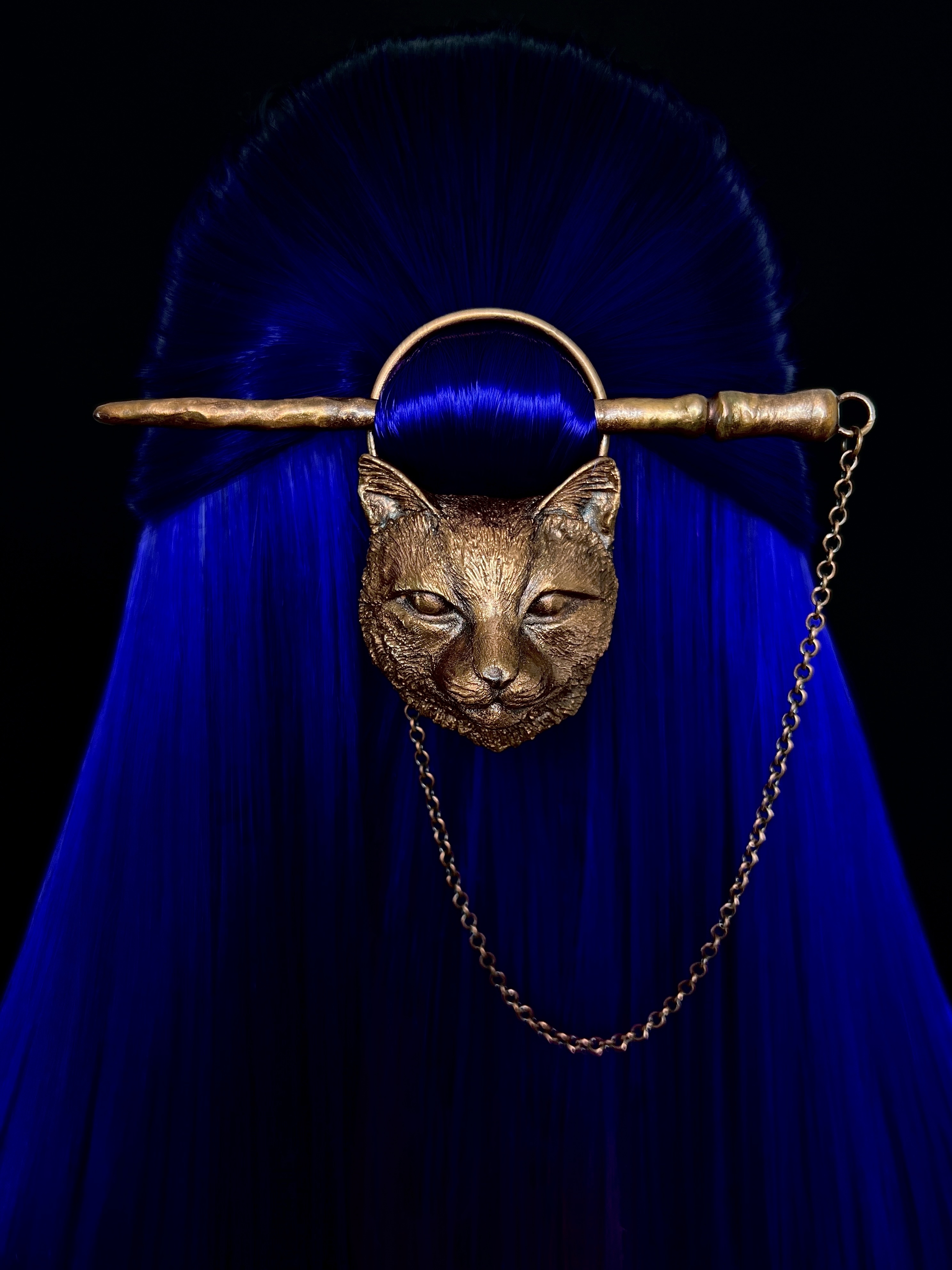 Copper hair jewelry, hairpin, hair clip, hair barrette with cat design