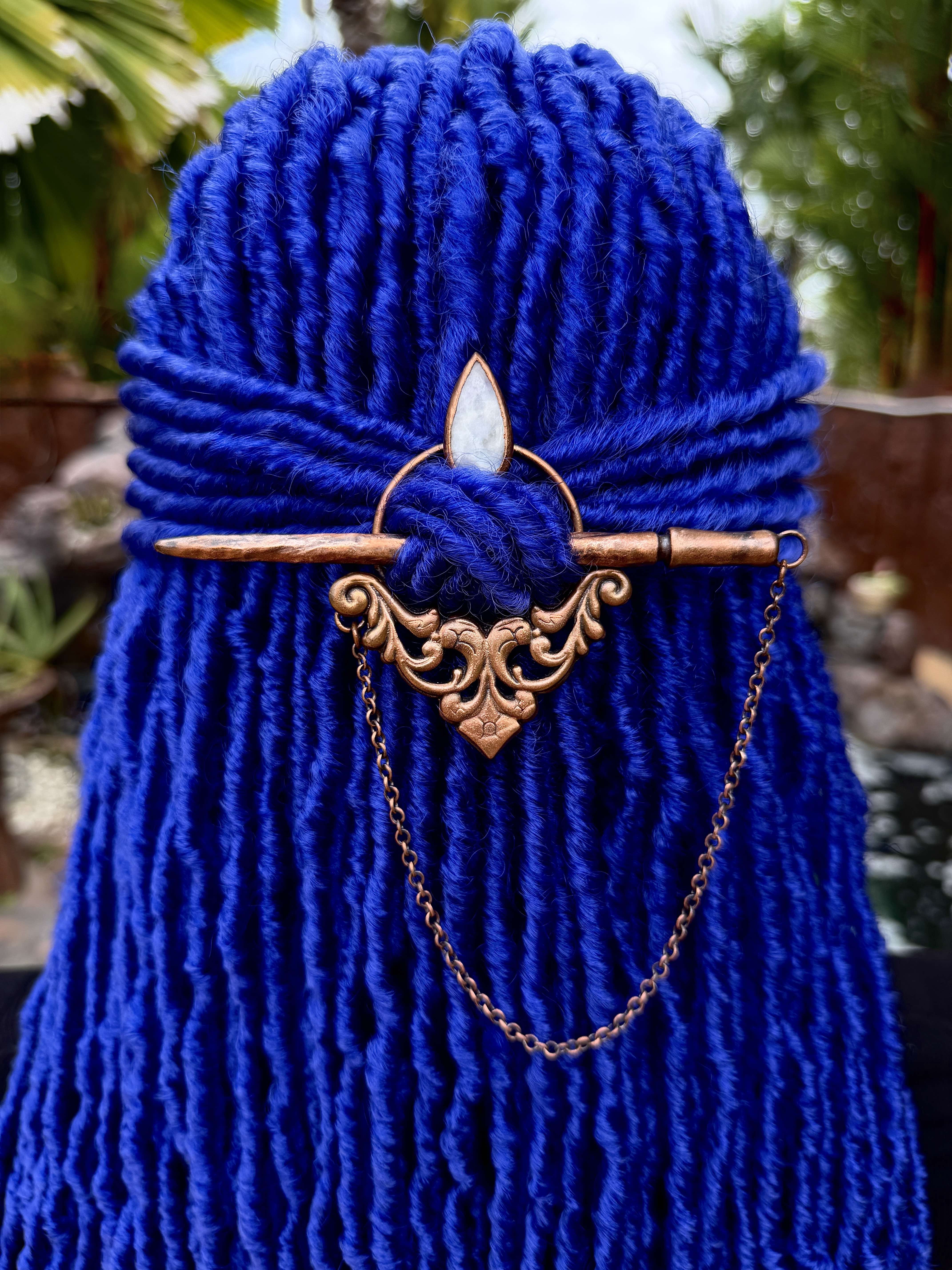 Copper hair jewelry, hairpin, hair clip, hair barrette with moonstone gemstoneopper loc jewelry, dreadlock hairpin, dread jewelry, loc accessories, dread accessories