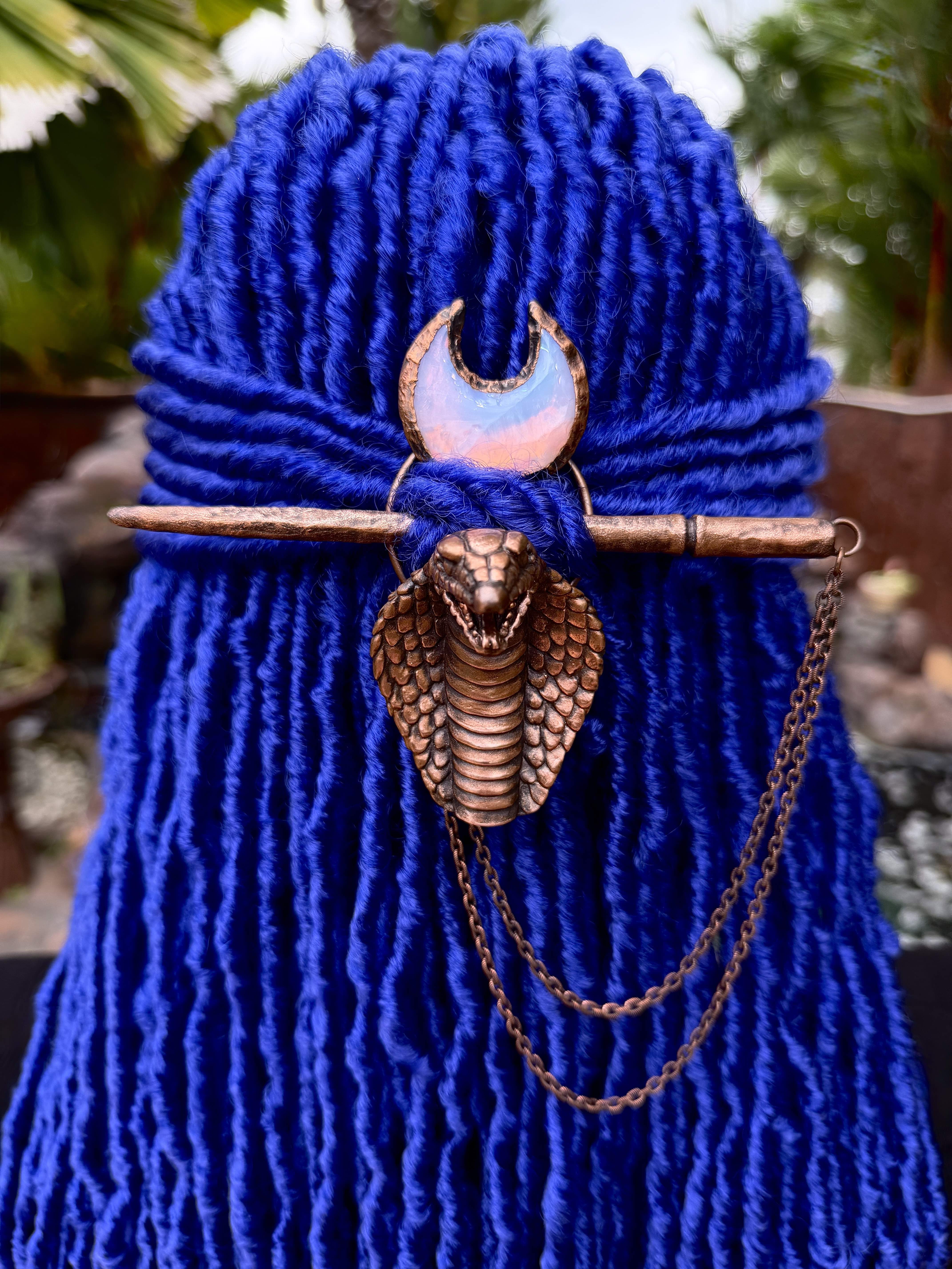 Copper loc jewelry, dreadlock hairpin, dread accessories with snake design and crystal