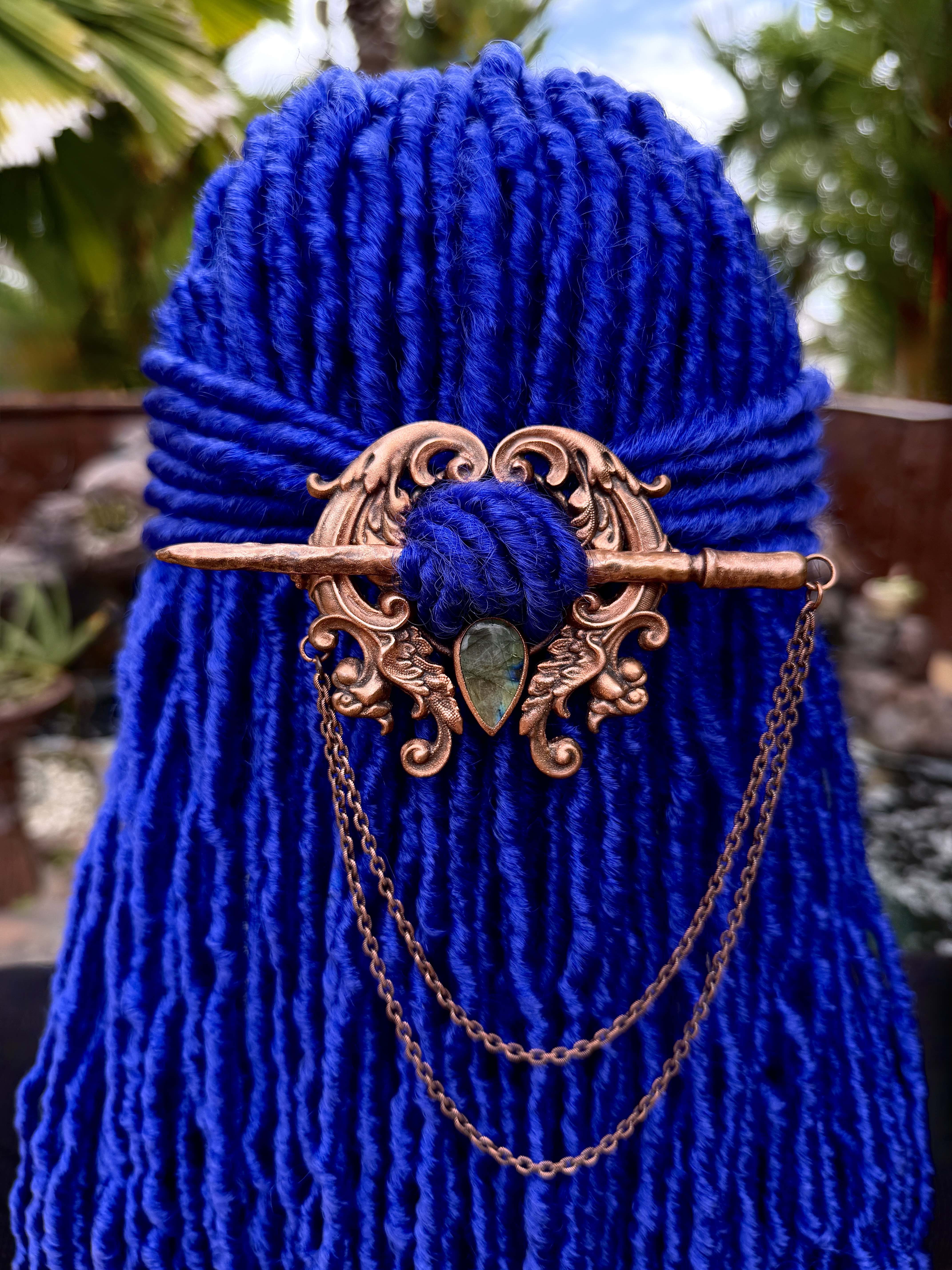 Copper loc jewelry, dreadlock hairpin, dread jewelry, loc accessories, dread accessories with labradorite gemstone