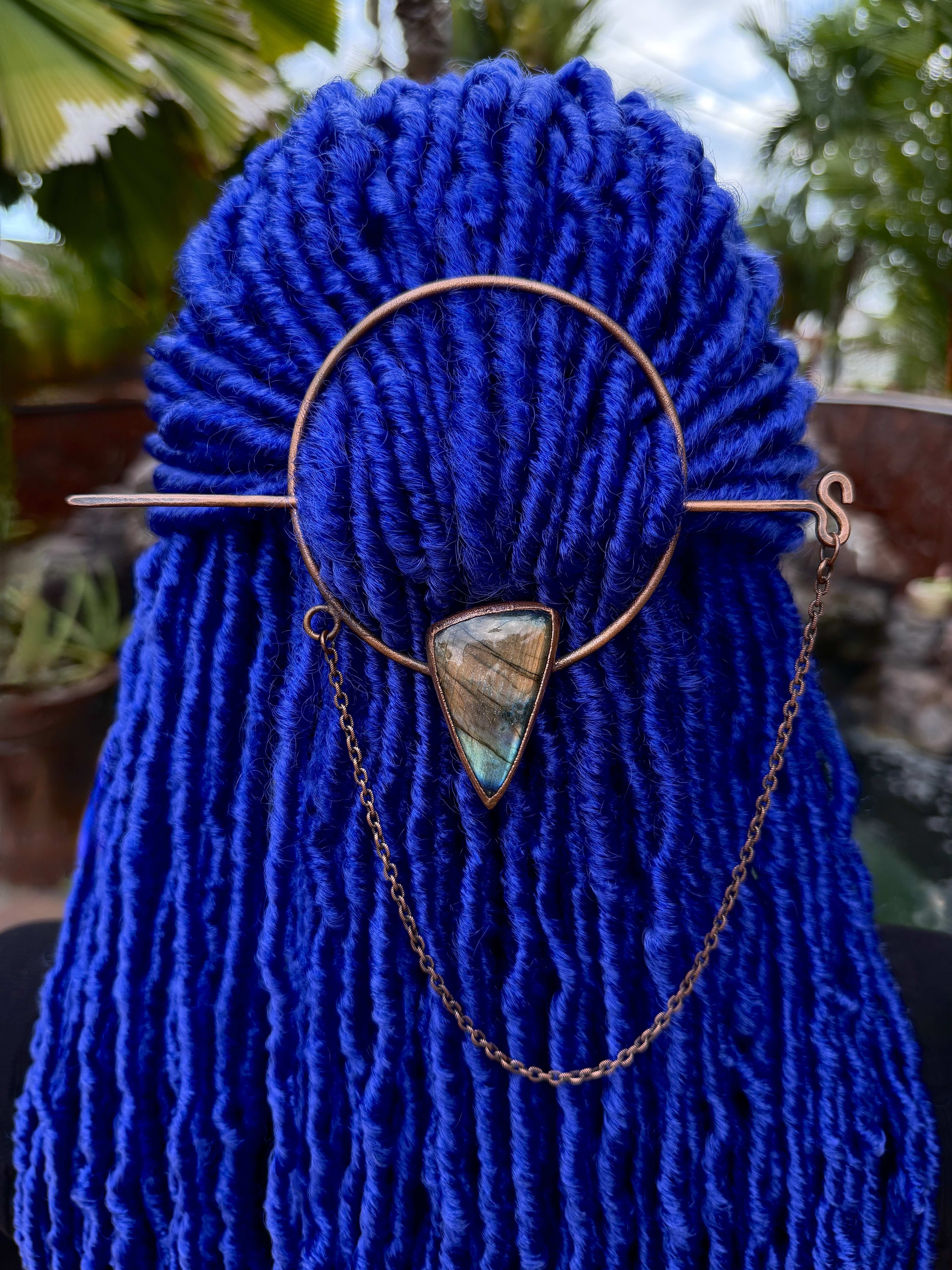 Copper loc jewelry, dreadlock hairpin, dread jewelry, loc accessories, dread accessory with labradorite gemstone