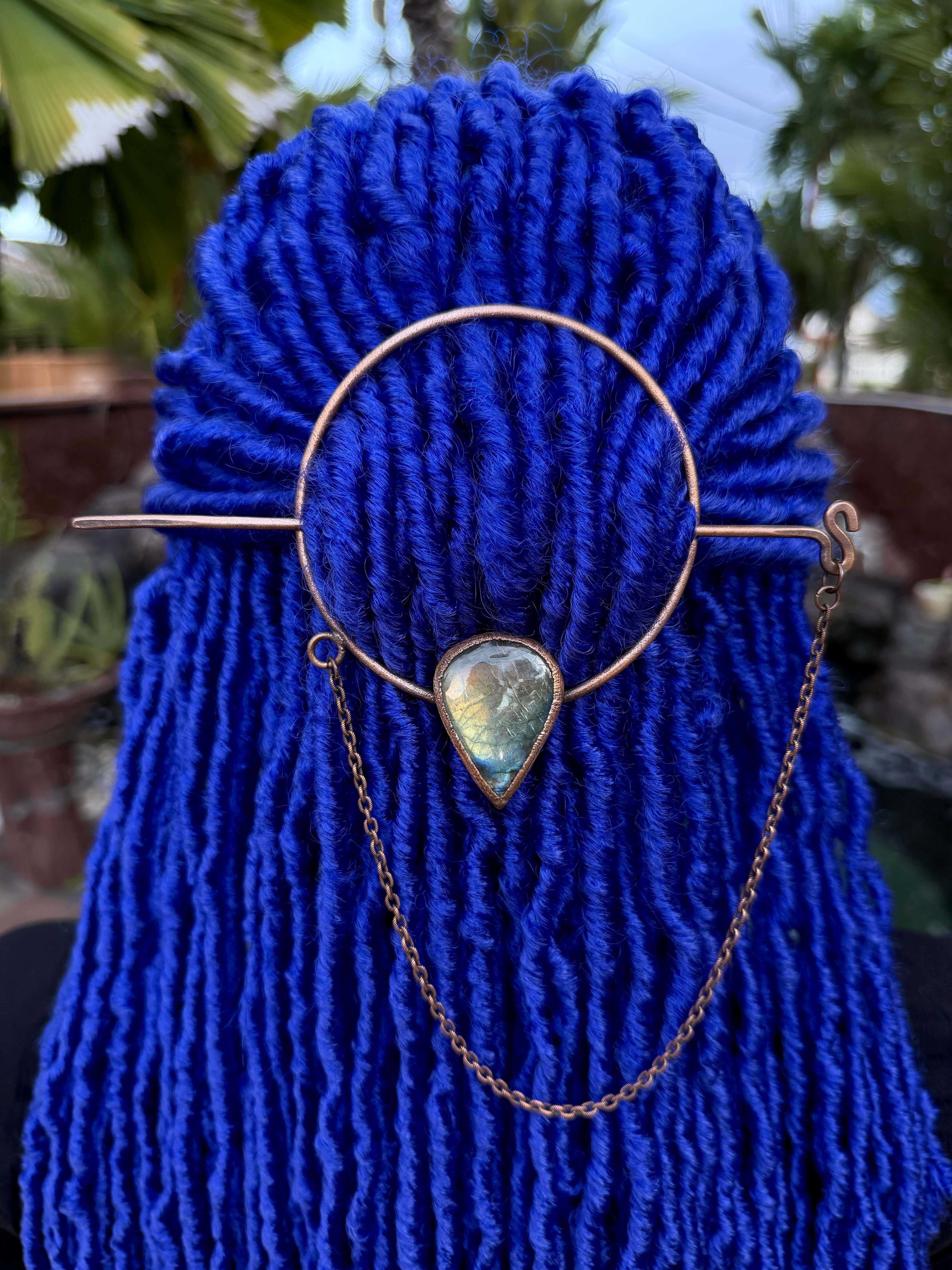 Dreadlock jewelry with labradorite gemstone and chain
