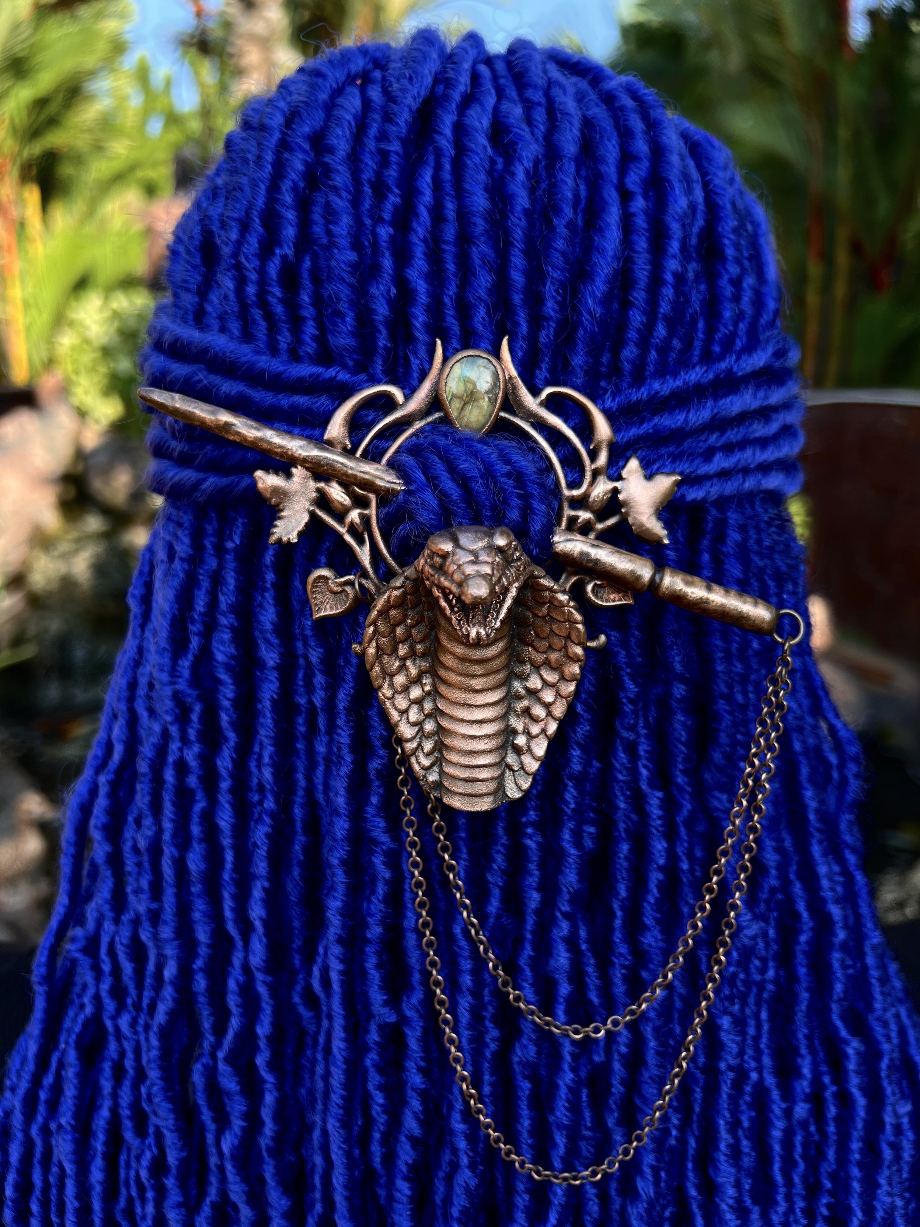 Loc jewelry, dread accessories, dreadlock hair pin, dread jewelry, loc accessories with snake design and labradorite gemstone