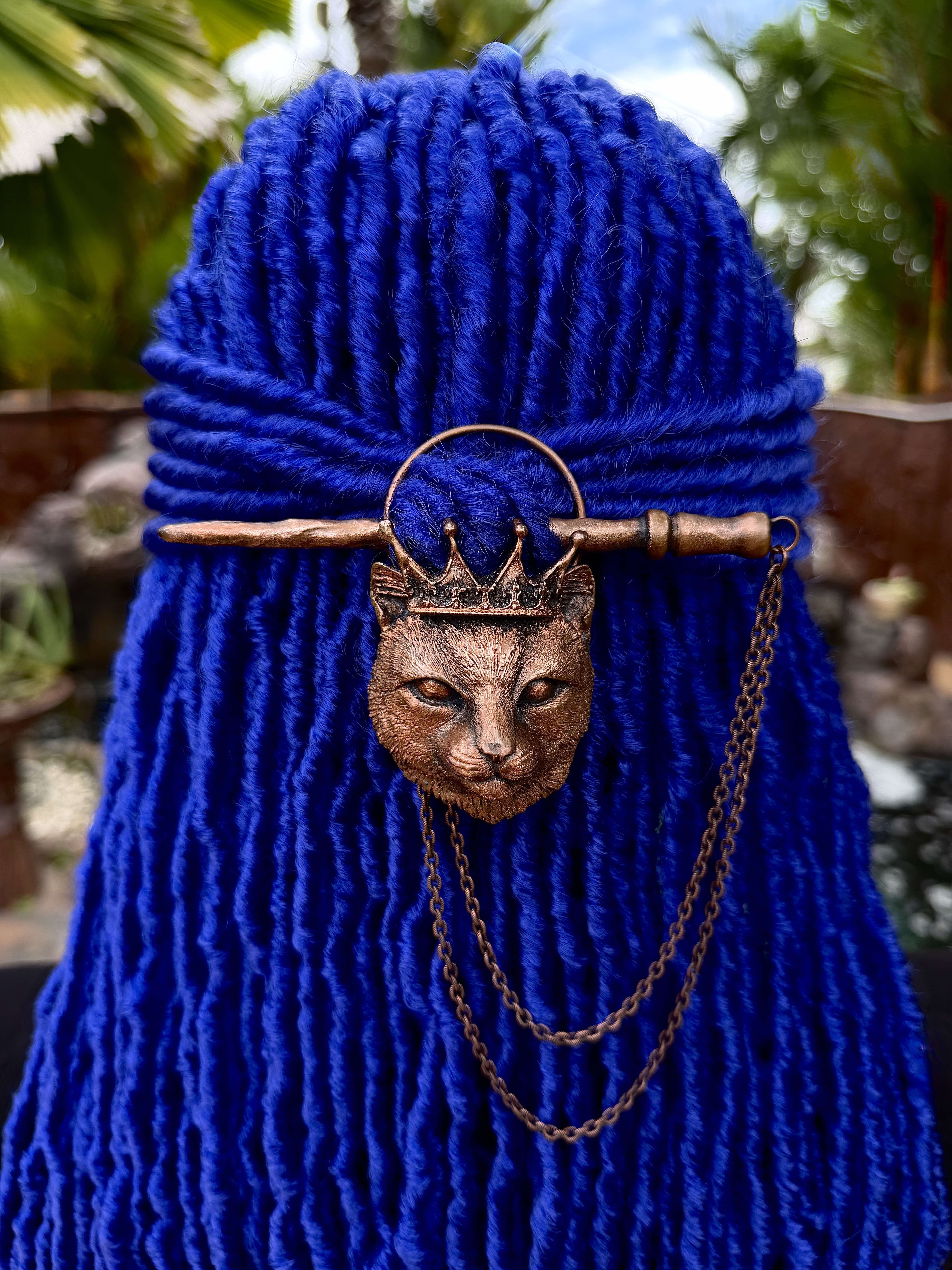 Loc jewelry, dread accessories, dreadlock hairpin, loc accessories, dread jewelry with cat design