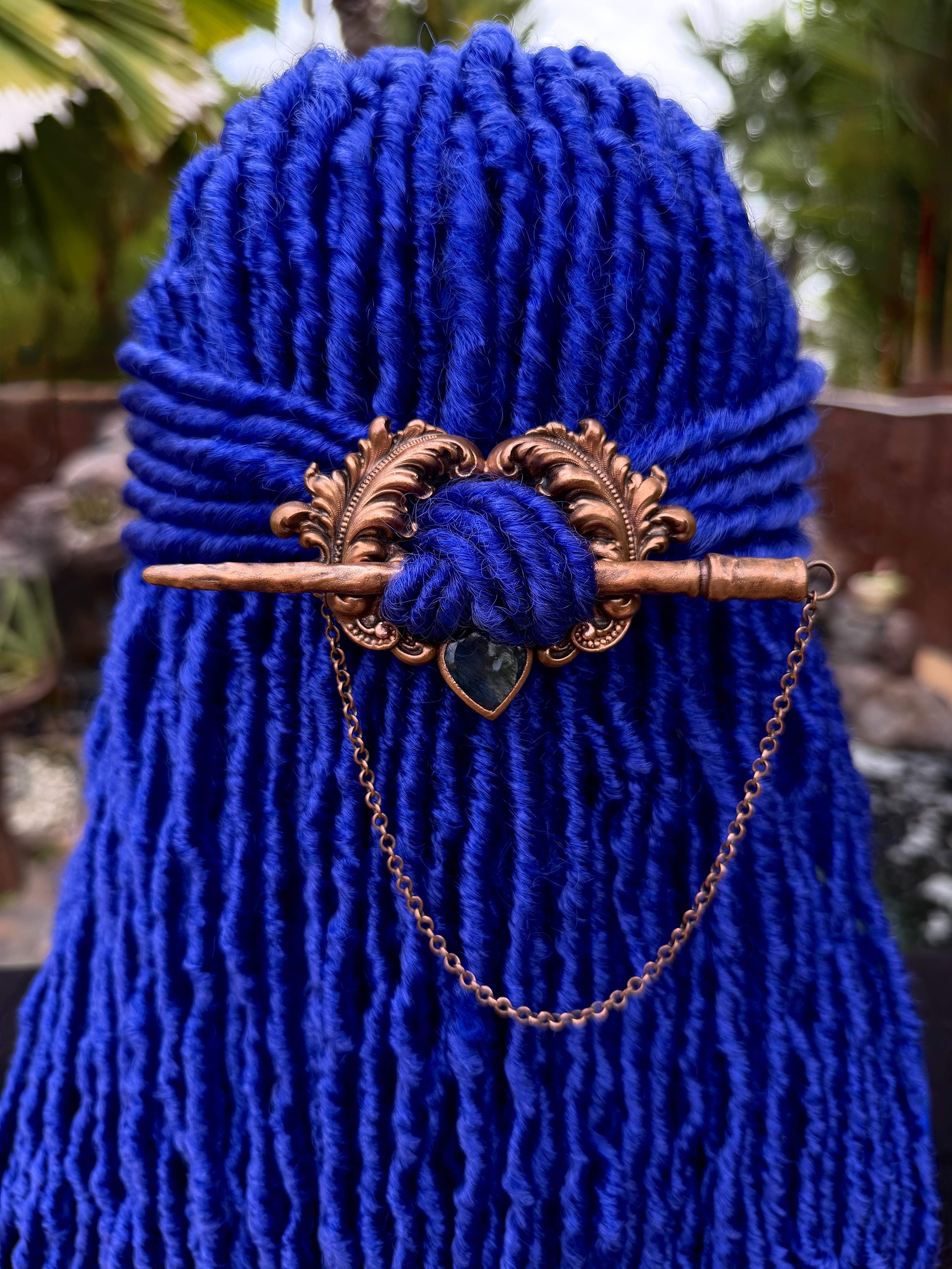 Loc jewelry, dread jewelry, loc accessories, dread accessories, dreadlock hairpin with labradorite gemstone