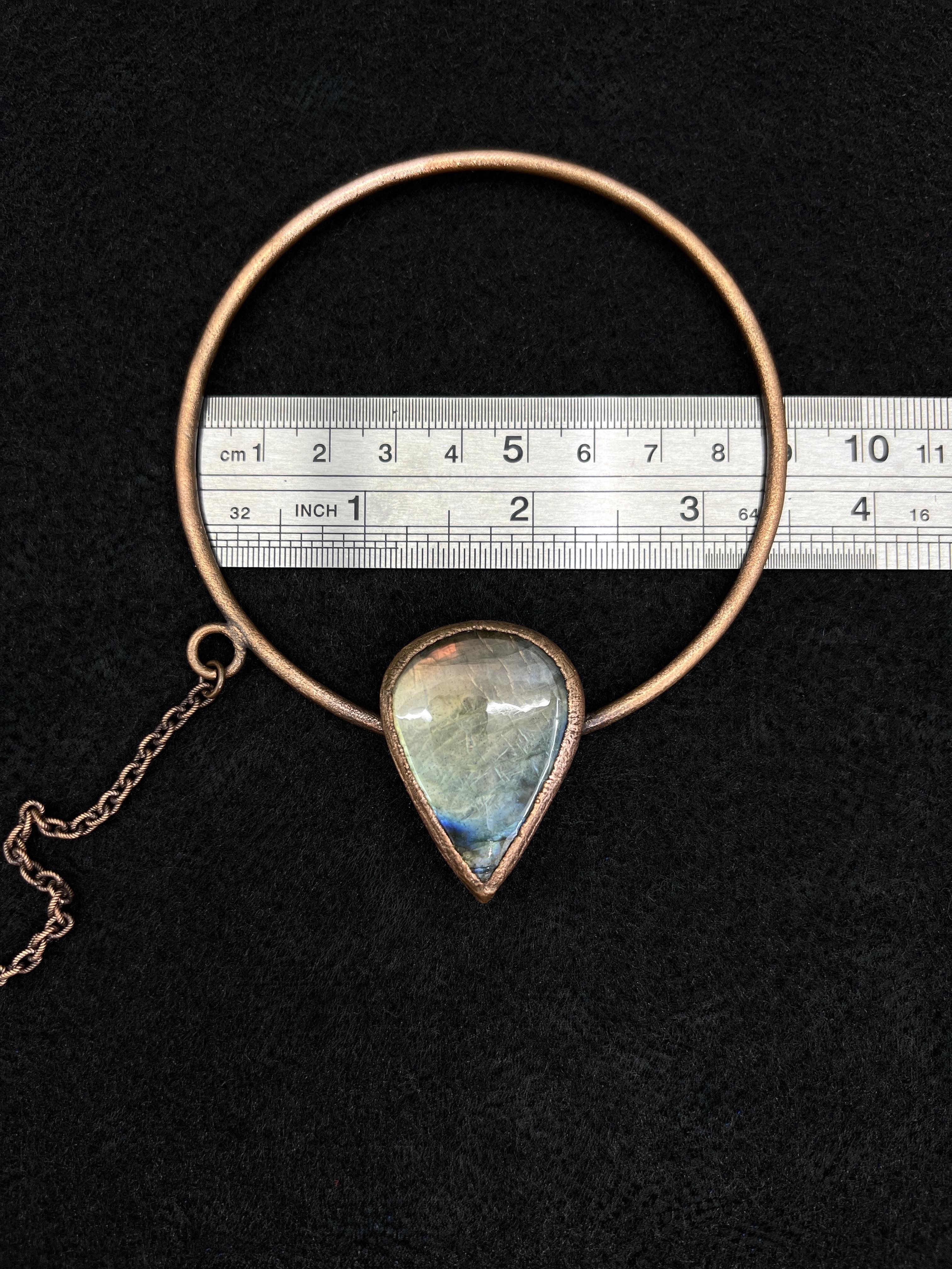 Metal dreadlock hair ring with labradorite and chain