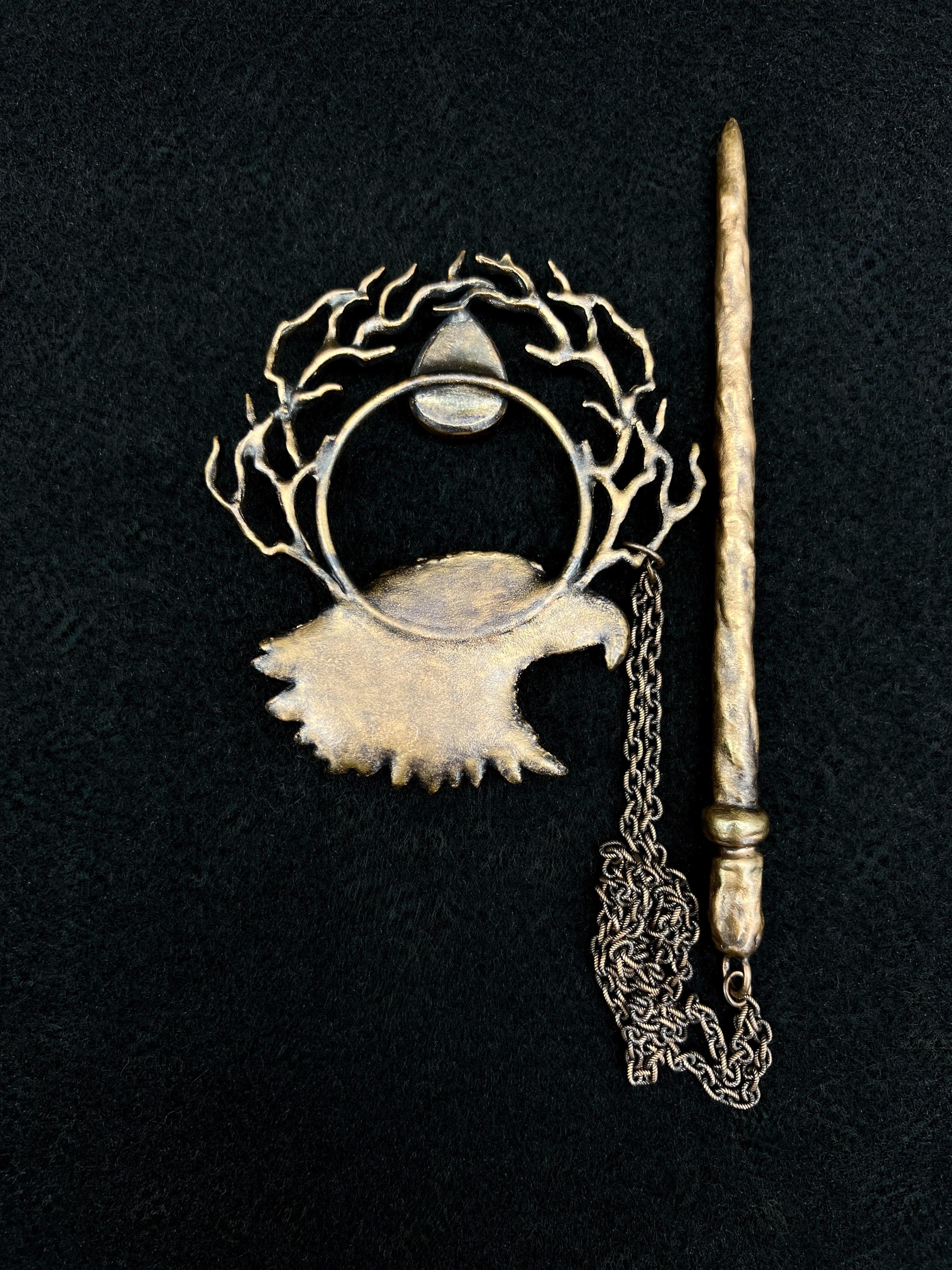 back side of copper hair clip, hair pin with eagle design