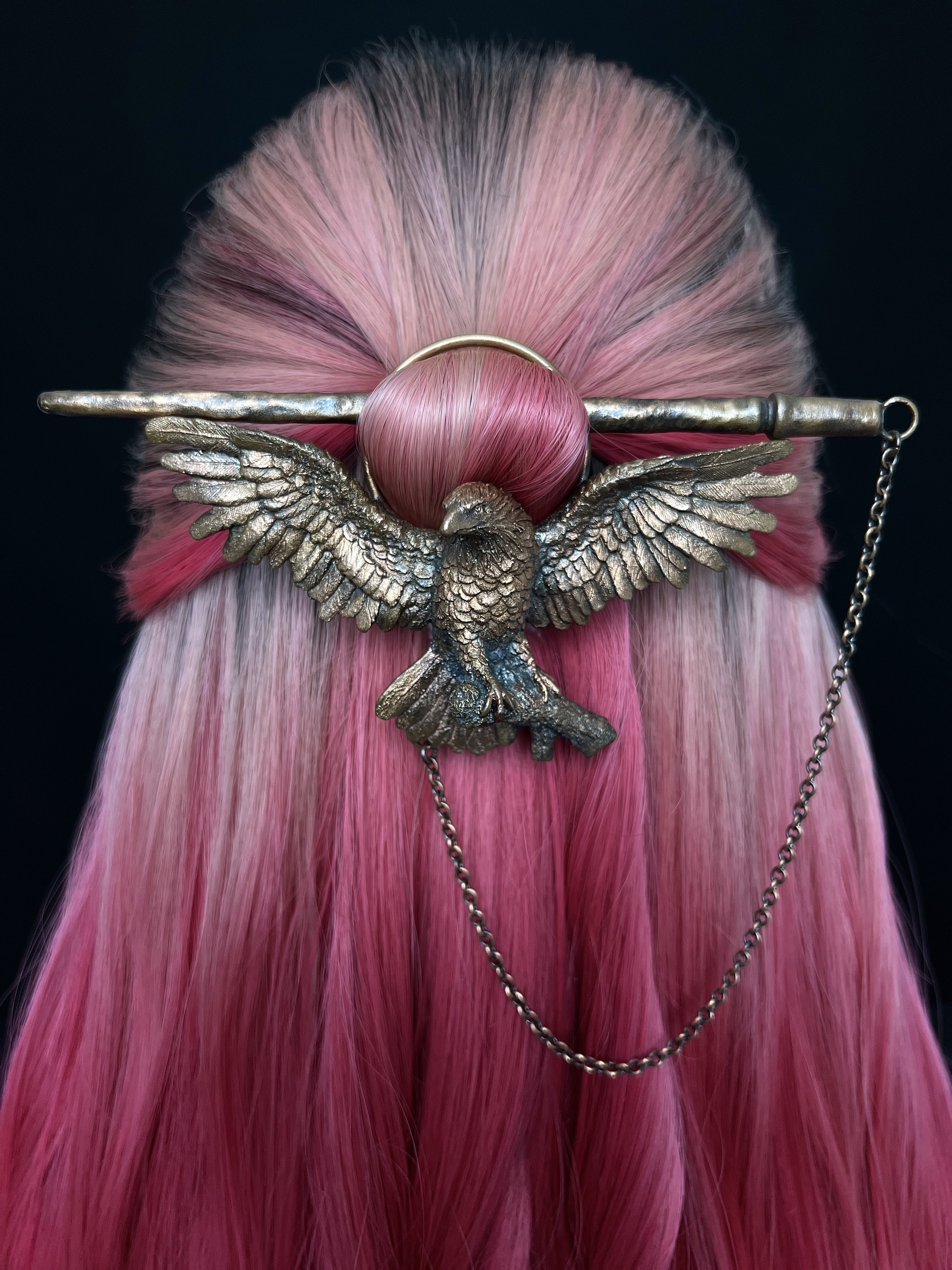 Copper hair pin with an eagle design
