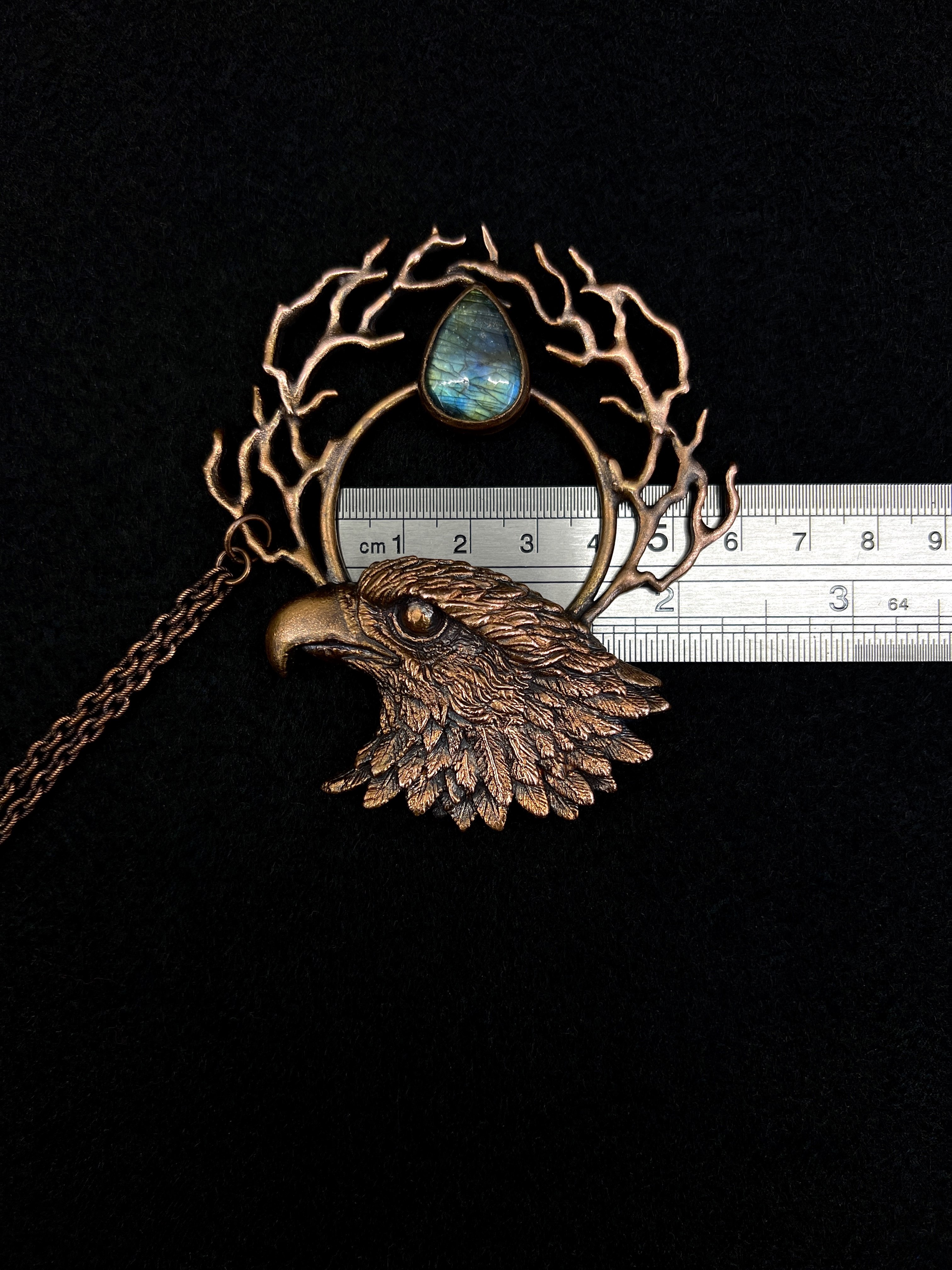 Copper hair pin, hair jewelry, hair clip, hair accessory with eagle design and labradorite gemstone