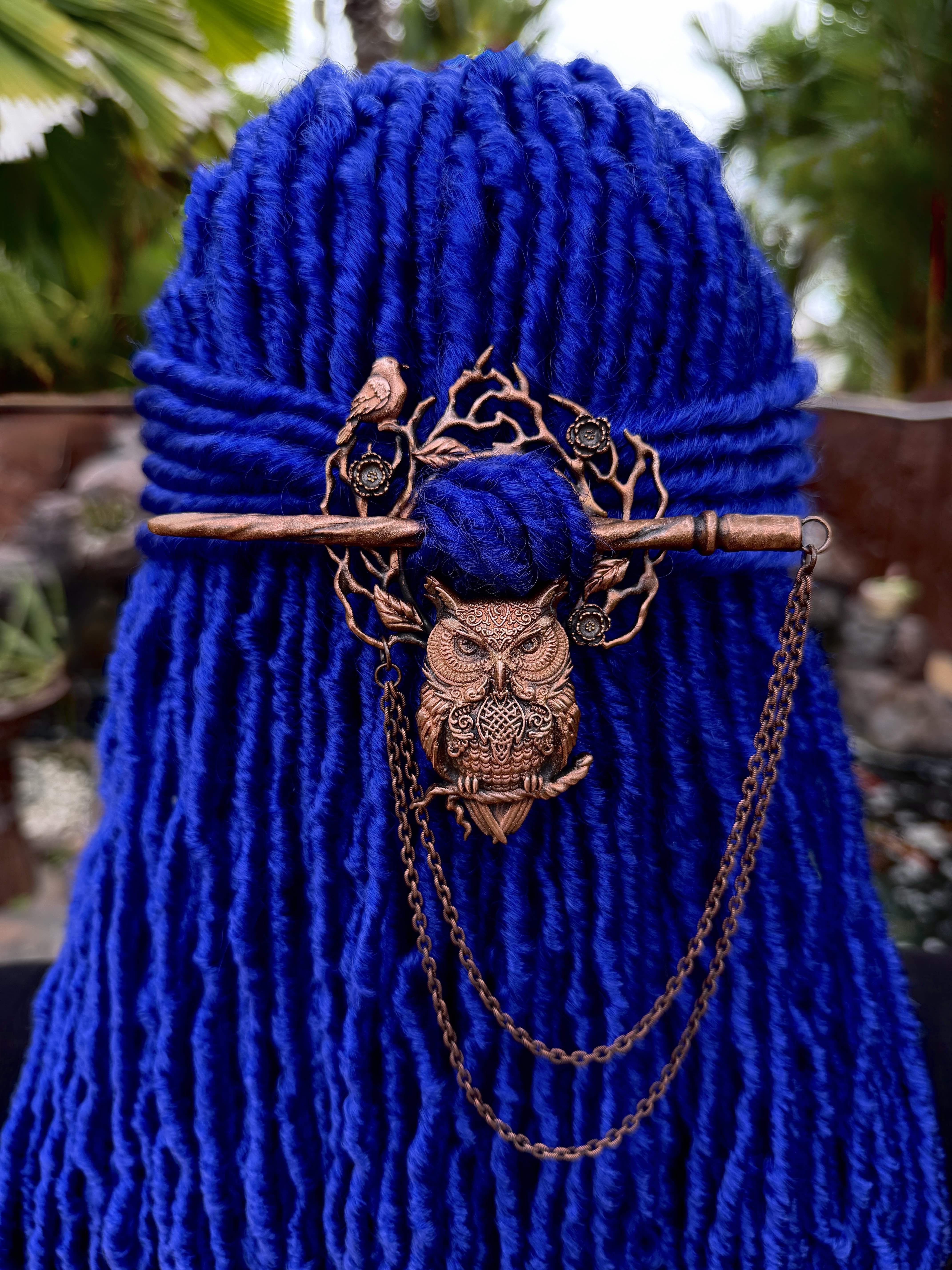 Copper loc jewelry, dreadlock hairpin, dread jewelry, loc accessories, dread accessories with owl design