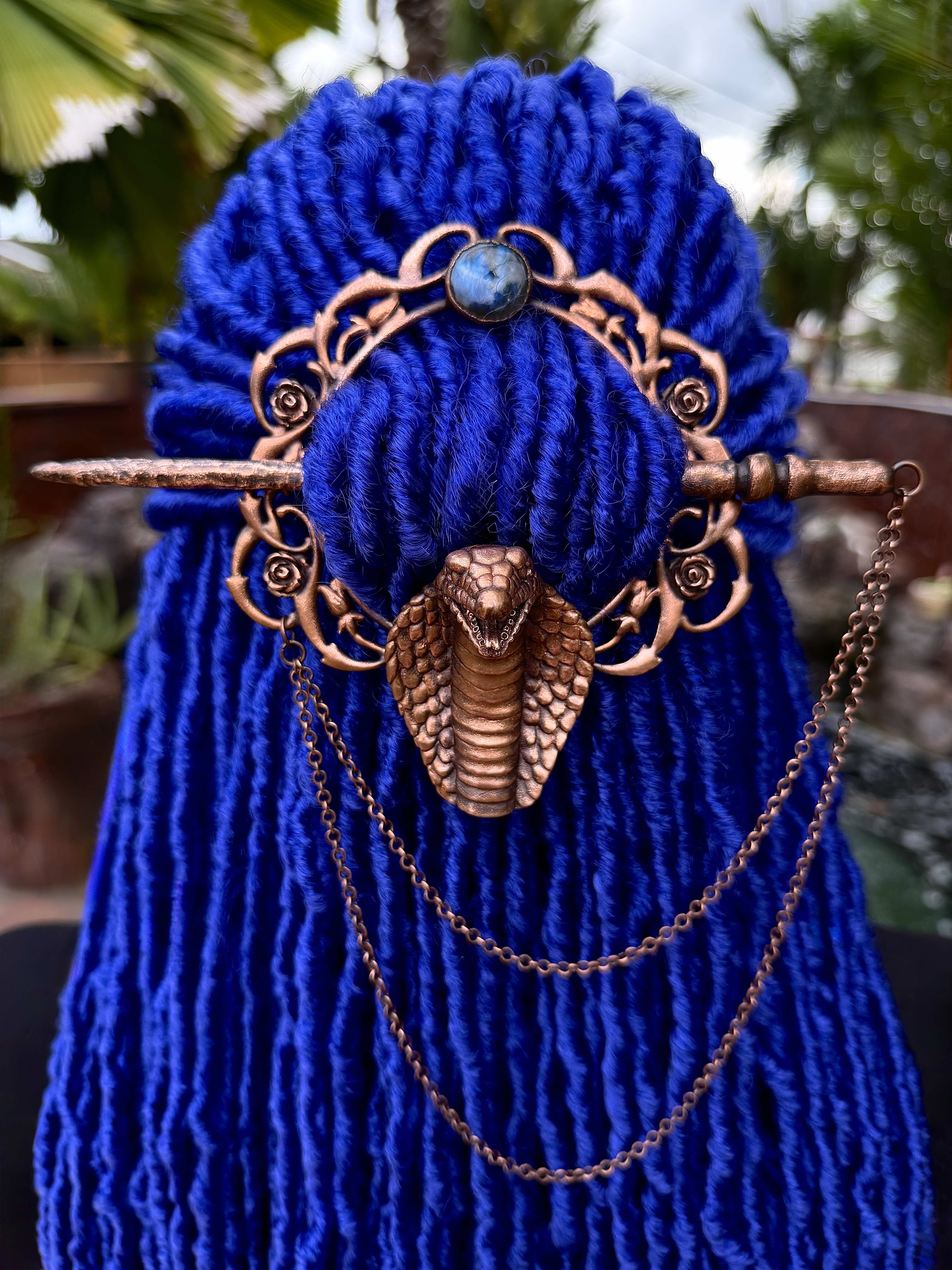 Loc jewelry, dread jewelry, loc accessories, dreadlock hairpin, dread accessories with snake design and labradorite gemstone