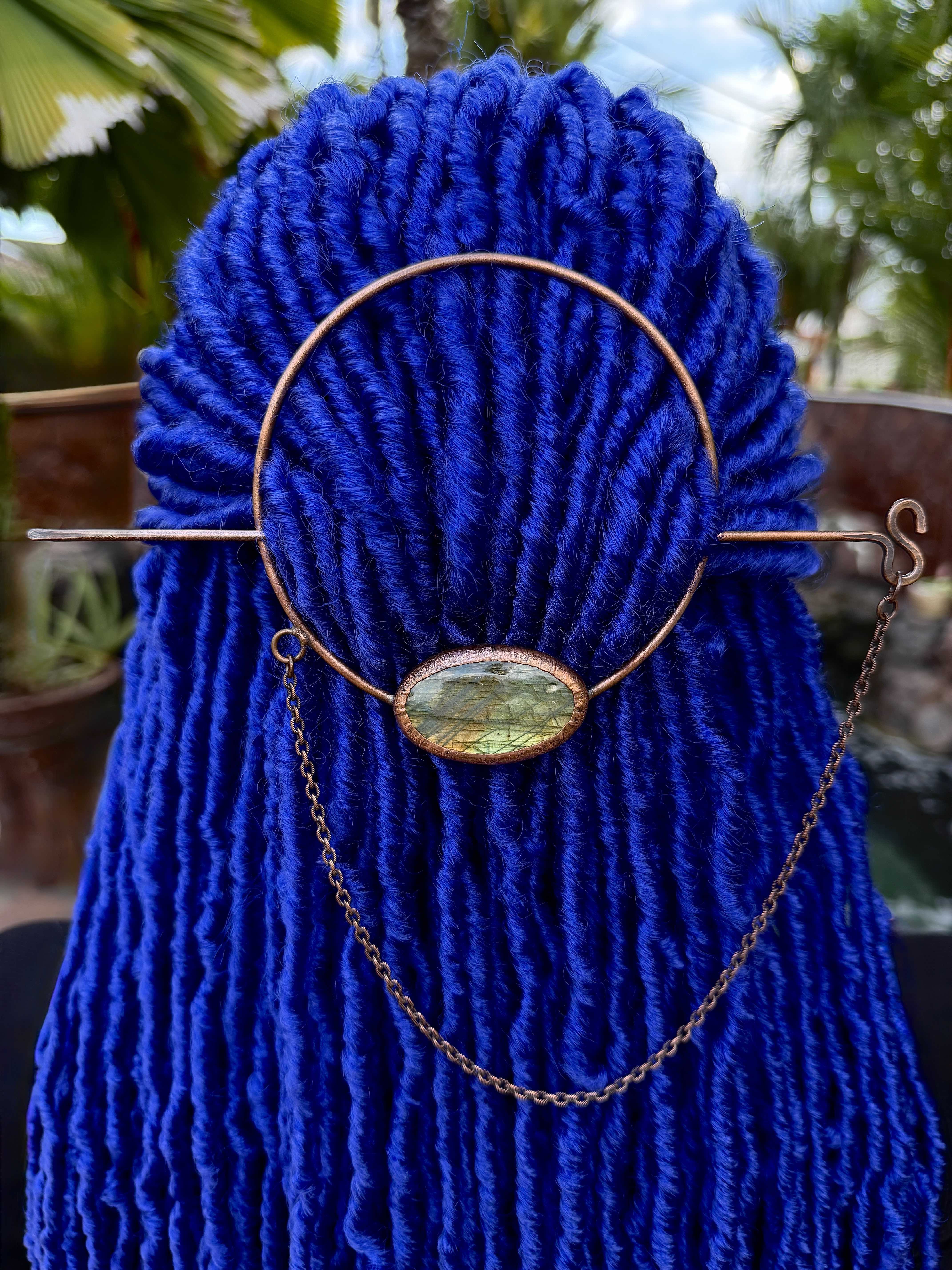 Loc jewelry, dreadlock hair pin, dread jewelry, loc accessories, dread accessories with oval shape labradorite gemstone
