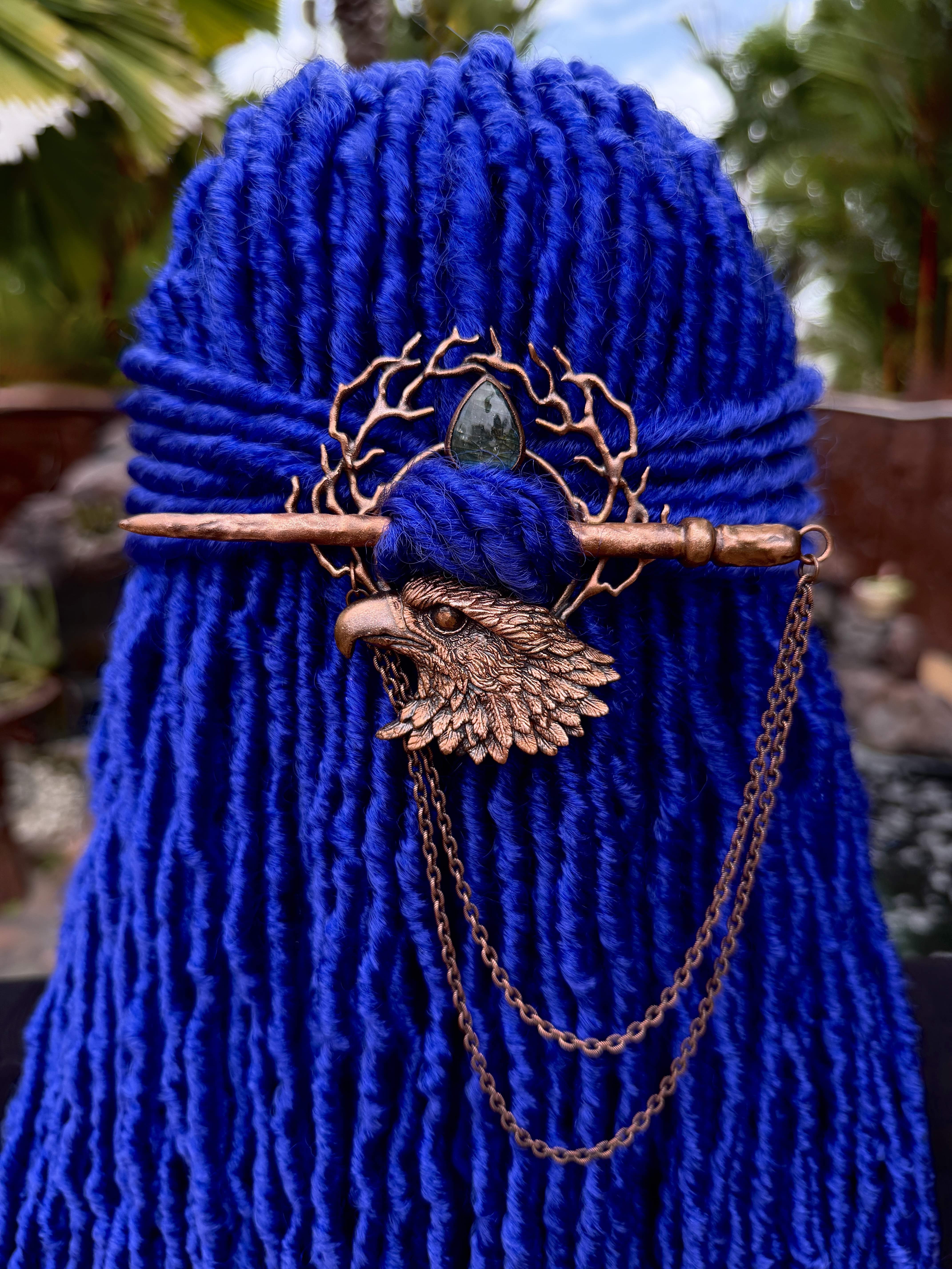 Loc jewelry, dreadlock hairpin, dread ring, loc accessory, dread jewelry with eagle design and labradorite gemstone
